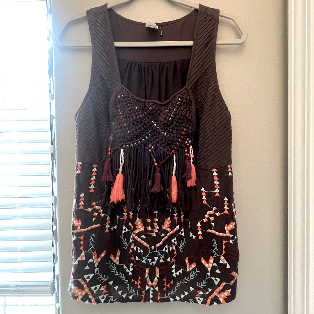 anthro Akemi + Kim Boho Tassle Cotton Fringe Tank